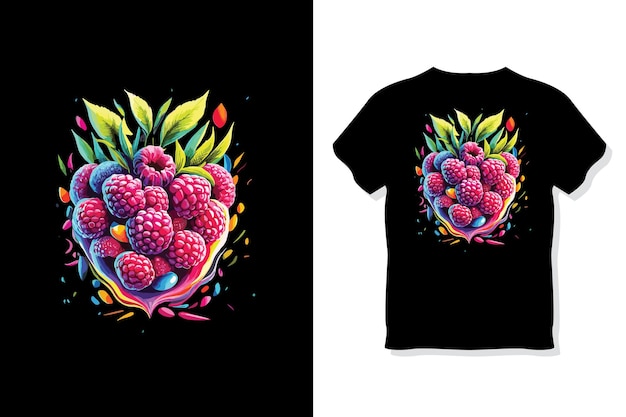 Diseño de estampado de camisetas con frambuesa y frutas ilustración vectorial