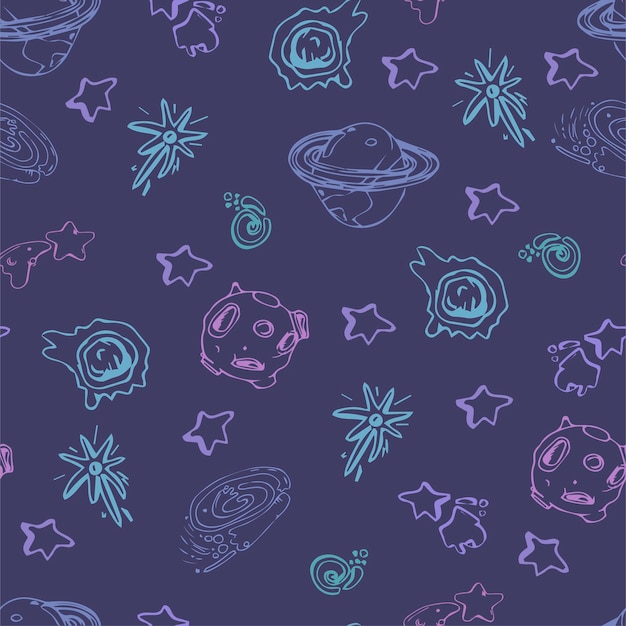 Diseño de estampado de patrones sin costura espacial para niños con estrellas luna planetas diseño de cometas para telas de moda estampados gráficos textiles