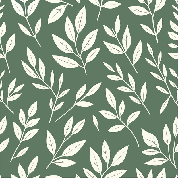 un diseño estampado que consta de varias ilustraciones de hojas blancas sobre un fondo verde