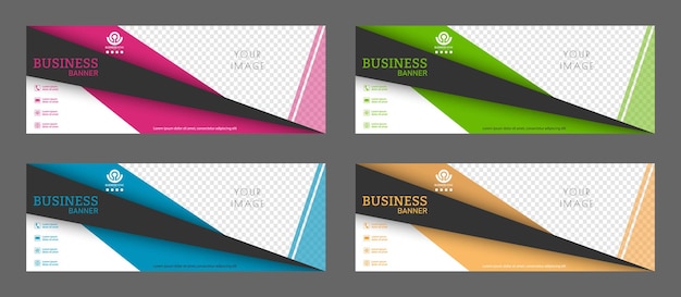 Diseño para un estandarte comercial Un conjunto de plantillas horizontales de colores con espacio para una ilustración fotográfica o imagen corporativa Diseño de la portada de un proyecto de folleto de catálogo moderno o idea creativa