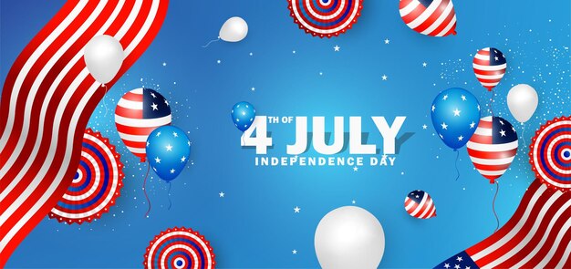 Diseño de estandarte de fondo para la celebración del Día de la Independencia estadounidense del 4 de julio con bandera de ventilador de papel globo