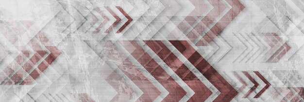 Diseño de estandarte de tecnología grunge rojo gris con flechas