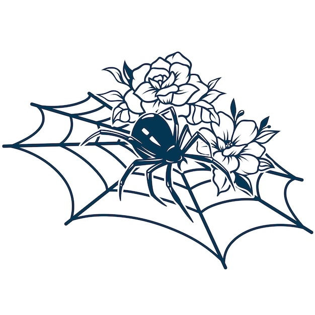 Vector diseño estético de tatuaje de araña floral