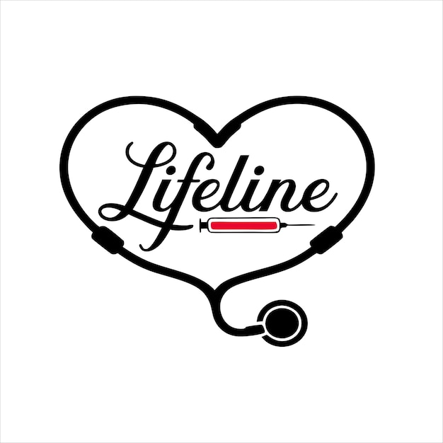 Diseño de estetoscopio Lifeline con doctor cursivo para ropa médica