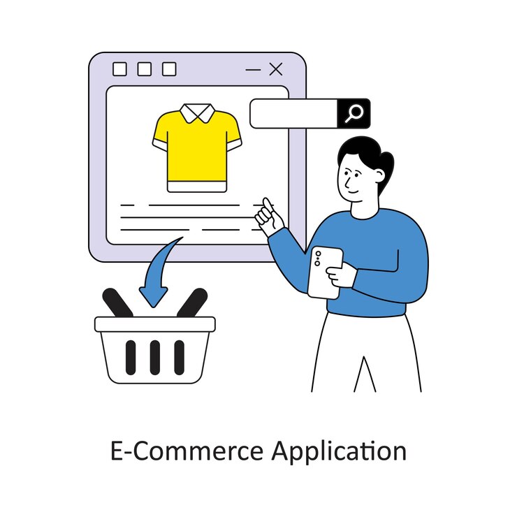 Vector diseño de estilo de aplicación de comercio electrónico ilustraciones de acciones vectoriales