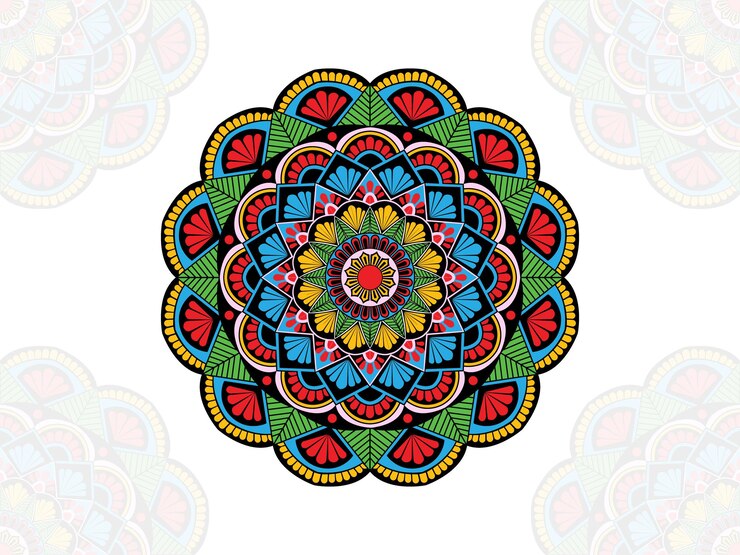 Diseño de estilo de arte de línea de mandala dibujado a mano floral