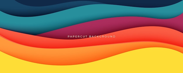 Diseño de estilo de corte de papel de fondo ondulado 3D abstractamente colorido para el sitio web y el texto del titular