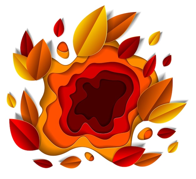 Diseño con estilo de corte de papel de hojas de otoño, ilustración floral vectorial. Evento de aniversario temporada de otoño o tarjeta de felicitación.