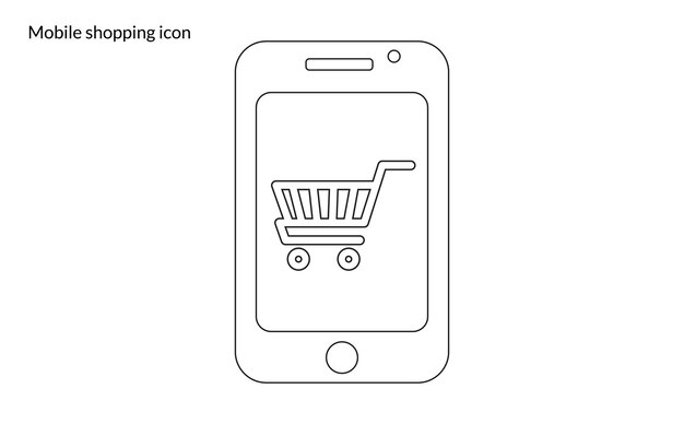 Diseño de estilo de icono de compras móviles aislado en fondo blanco