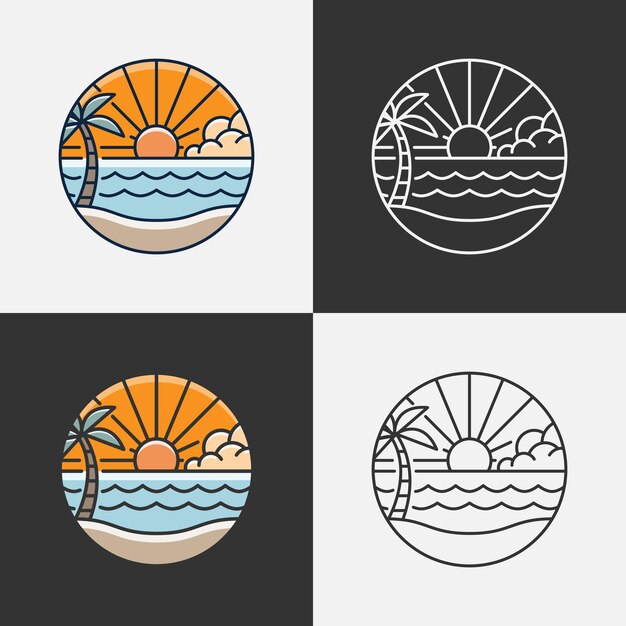 El diseño de estilo monolínea o arte lineal de ilustración de playa puede ser para las necesidades de impresión de pegatinas de camisetas x9