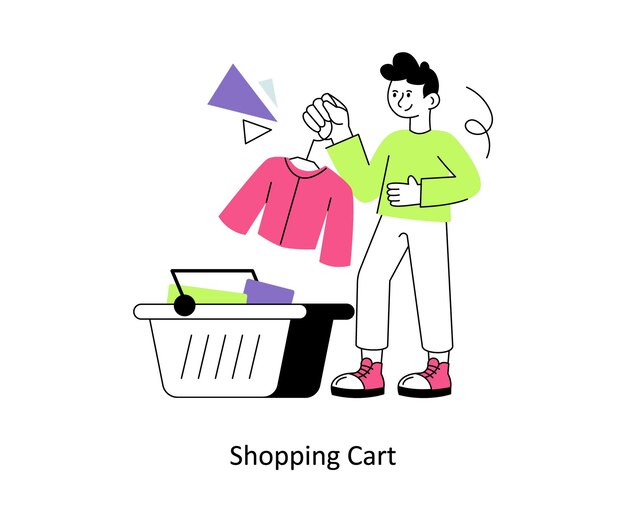 Diseño de estilo plano del carrito de compras Ilustración vectorial Ilustración de stock