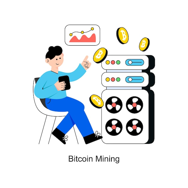 Diseño de estilo plano de minería de bitcoin ilustración vectorial ilustración de acciones