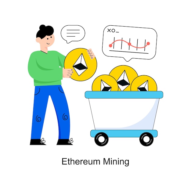 Diseño de estilo plano de minería de Ethereum Ilustración vectorial Ilustración de acciones