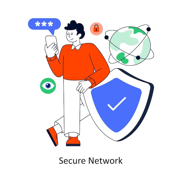 Diseño de estilo plano de red segura Ilustración vectorial Ilustración de stock