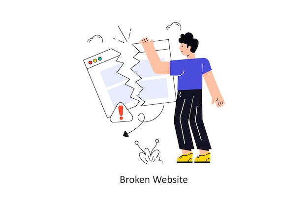 Diseño de estilo plano de sitio web roto Ilustración vectorial Ilustración de stock