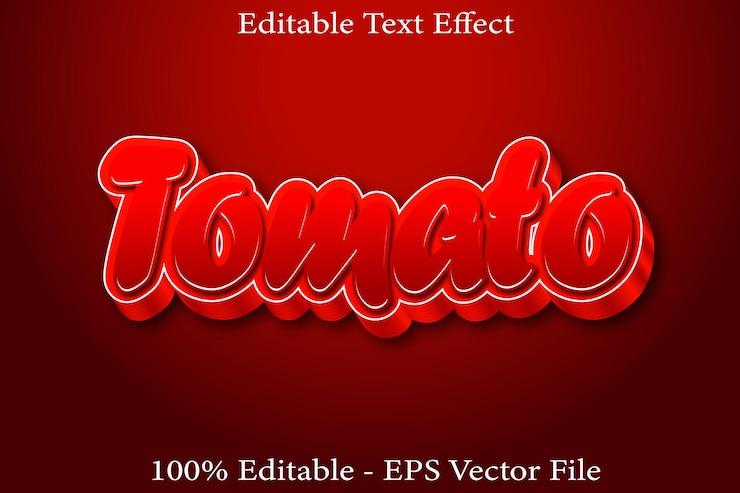 Vector diseño de estilo de relieve 3d con efecto de texto editable de tomate