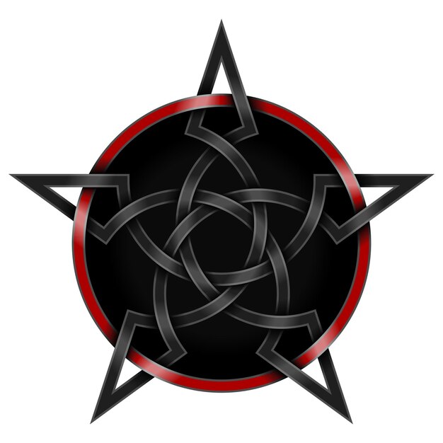 Diseño de estrella entrelazada en estilo celta negro y rojo.