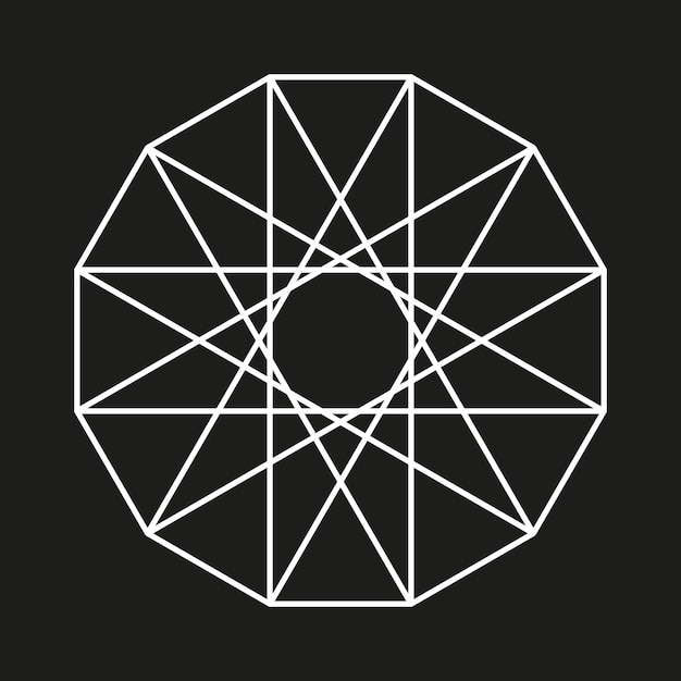 Diseño de estrella geométrica Líneas blancas en negro Forma de estrella poligonal Icono gráfico simétrico
