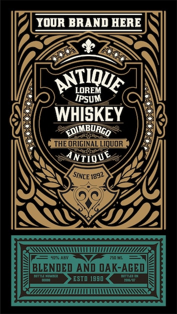 Vector diseño de etiqueta antigua para etiqueta de whisky y vino.