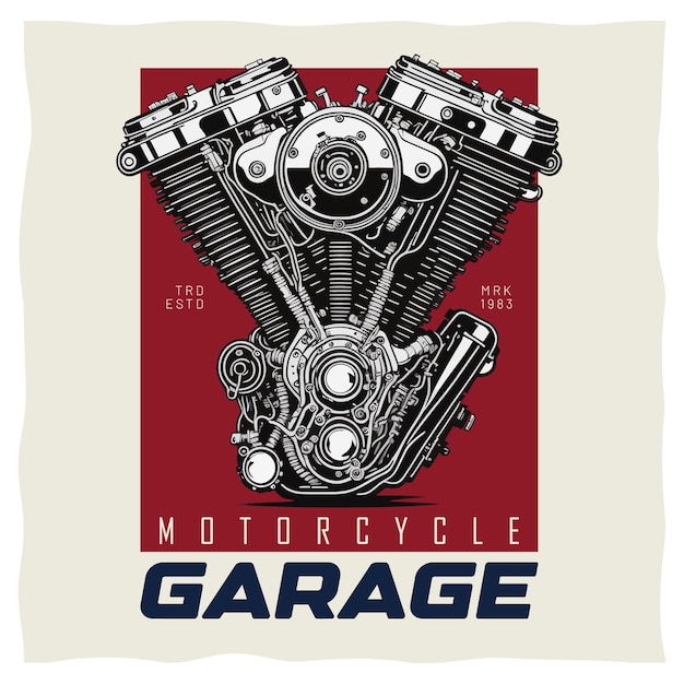 Diseño de etiqueta de camiseta de motocicleta con ilustración de elemento de motocicleta