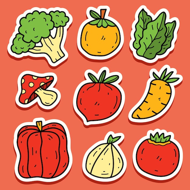 Diseño de etiqueta de dibujos animados doodle vegetal dibujado a mano