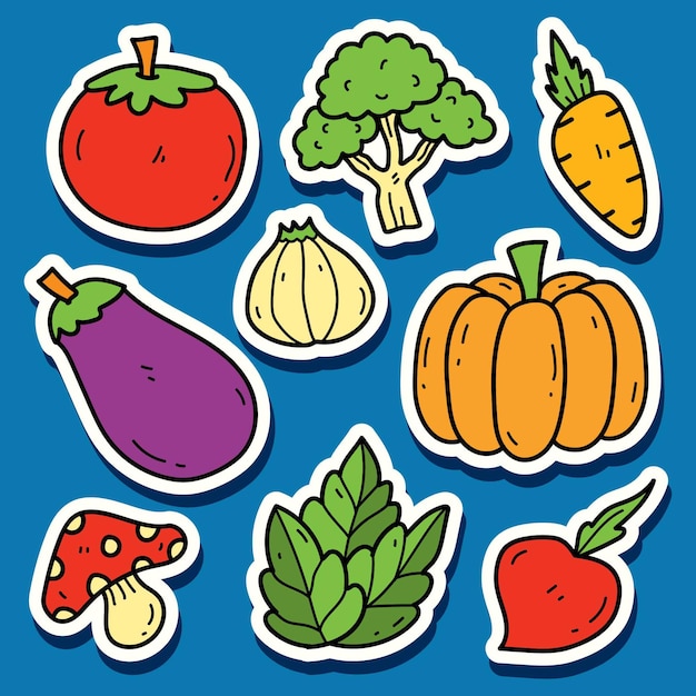 Diseño de etiqueta de doodle de dibujos animados vegetales dibujados a mano