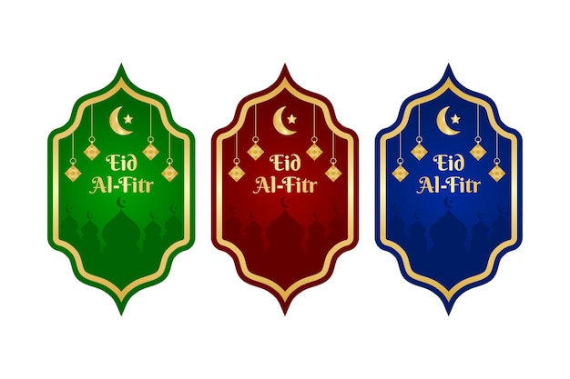 Vector diseño de etiqueta dorada de eid al fitr