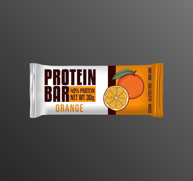 Vector diseño de etiqueta de empaque de barra de proteína naranja