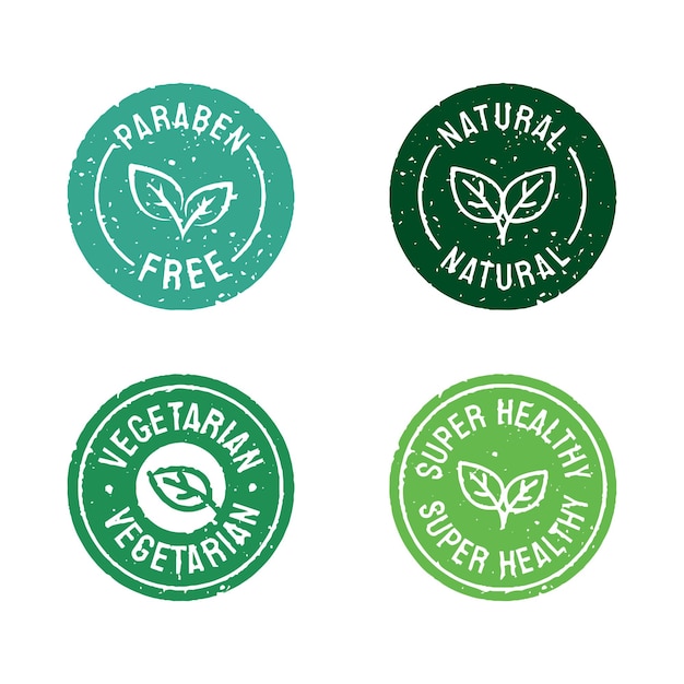 Vector diseño de etiqueta de etiqueta de textura de chuleta de sello verde natural, vegetariano, súper saludable con icono de hoja