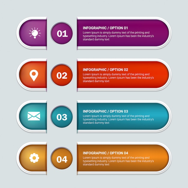 Diseño de etiqueta infográfica con 4 opciones o pasos. Infografía para el concepto de negocio.