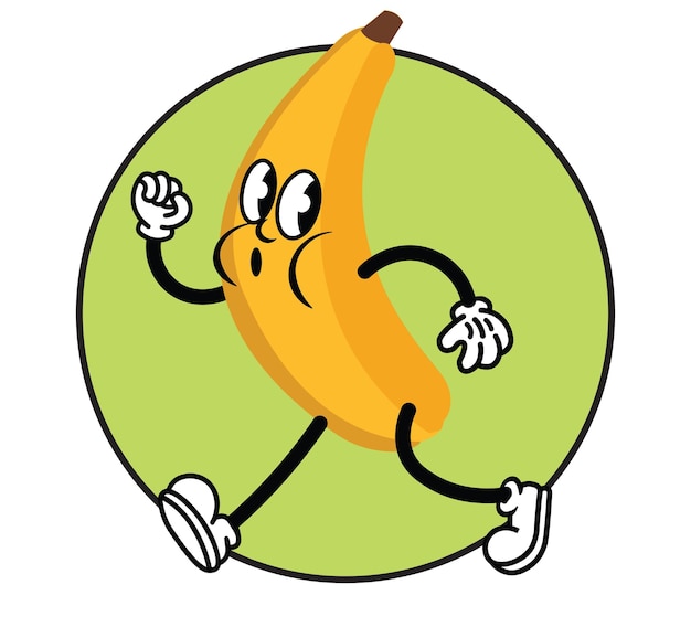 Vector diseño de etiqueta de mascota de plátano plano de dibujos animados logotipo vintage