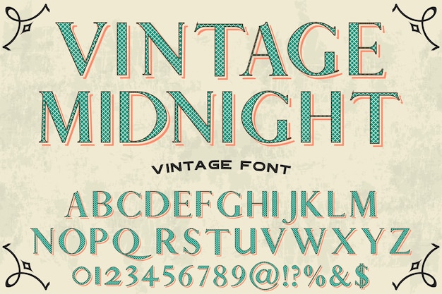 Diseño de etiqueta de medianoche alfabeto vintage