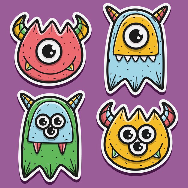 Diseño de etiqueta monstruo doodle