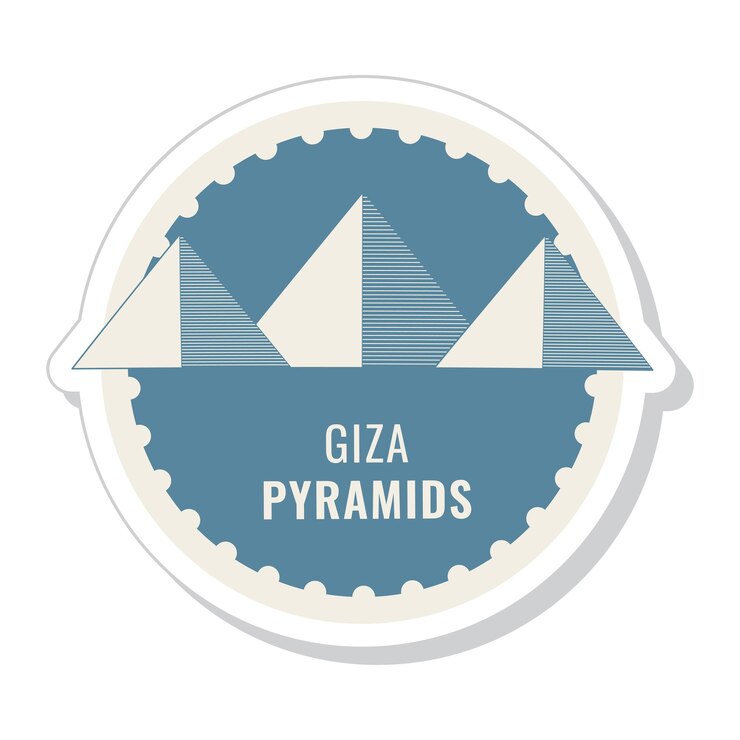 Vector diseño de etiqueta o etiqueta de pirámide de giza en color azul y beige