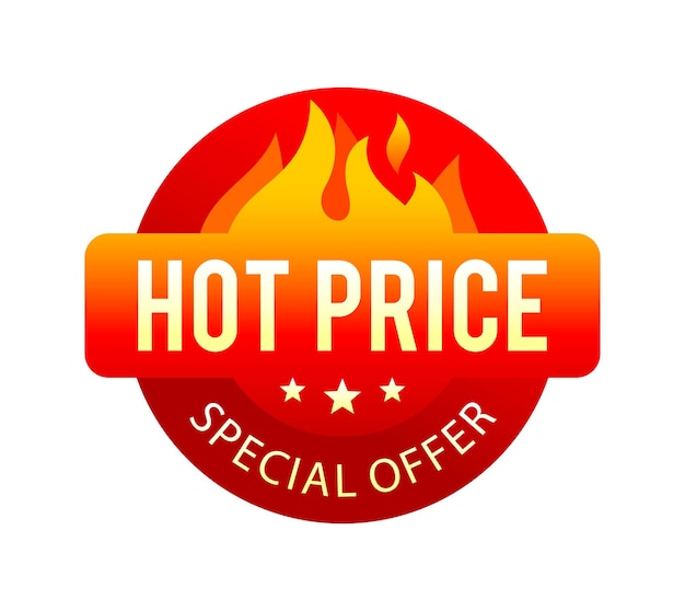 Diseño de etiqueta de precio caliente con círculo rojo y llamas de fuego para icono logotipo pegatina sello insignia vector