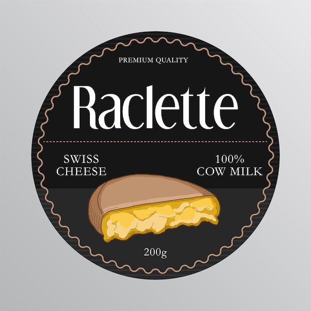 Vector diseño de etiqueta de queso raclette ilustración de vector dibujado a mano
