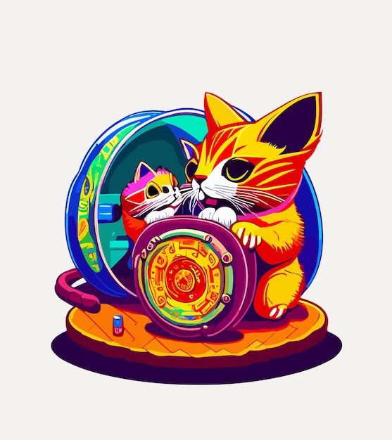 Vector diseño de etiquetas adhesivas de gatos cyberpunk ilustración de gatos futuristas sobre fondo blanco