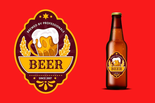 Vector diseño de etiquetas de cerveza de diseño plano