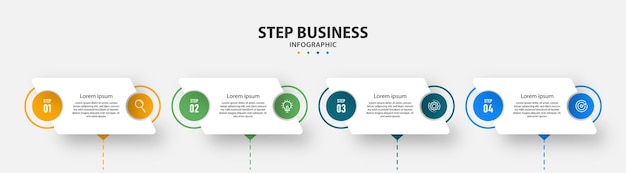 Diseño de etiquetas infográficas para el concepto de negocio. línea de tiempo de plantilla con 4 pasos,