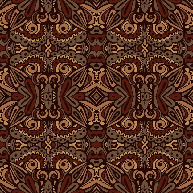 Diseño étnico étnico de flores tribales africanas. modelo inconsútil ornamental geométrico indio étnico popular. patrón de ikat de damasco marrón