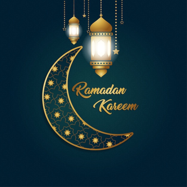 Diseño exclusivo de fondo de linterna lunar de lujo ramadan kareem