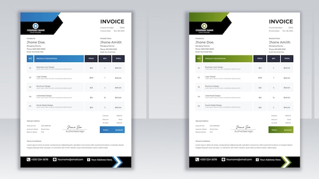 Diseño de factura Diseño de factura colorida Diseño de factura corporativa