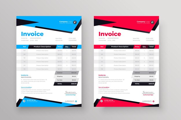 Diseño de factura moderna para empresa de marketing de negocios corporativos portada de membrete de alquiler de vacaciones