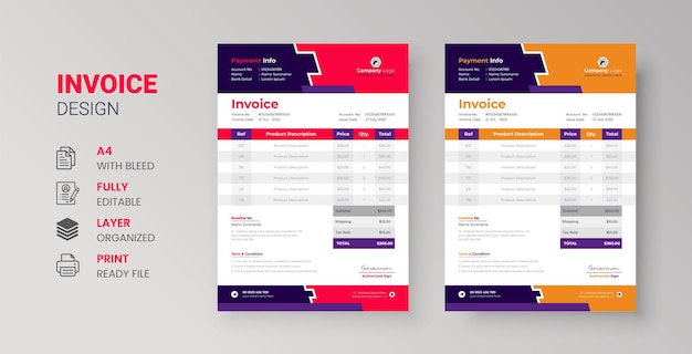 Diseño de factura moderna para empresa de marketing de negocios corporativos portada de membrete de alquiler de vacaciones