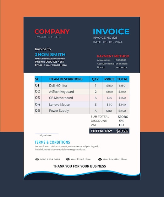 Diseño de facturas plantilla vectorial de venta pago servicio de papel de negocios presupuesto templo de facturas