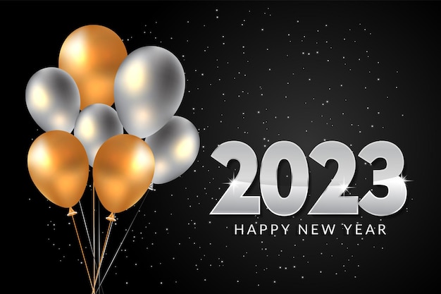 diseño de feliz año nuevo 2023 con globo blanco y dorado