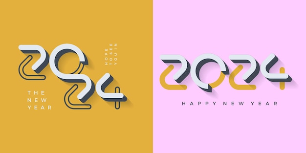 diseño de feliz año nuevo 2024 con una combinación de números y líneas superpuestas