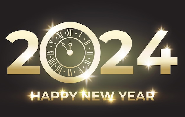 Diseño de feliz año nuevo 2024 en elegante aspecto dorado