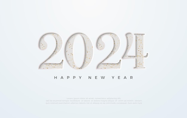 Diseño de feliz año nuevo 2024 con la ilustración del papel de prensa número 2024 diseño vectorial premium para saludos y celebración de feliz año nuevo 2024