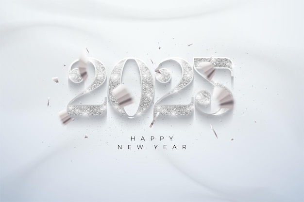 Diseño de feliz año nuevo 2025 Con números metálicos brillantes de plata Vector realista 3D brillante Diseño vectorial de feliz año Nuevo 2025 para calendario de pancartas de cartel y más